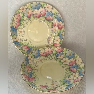 Crown Staffordshire Pastel Floral (Number F14522) Saucers (Pair) Fine Bone China